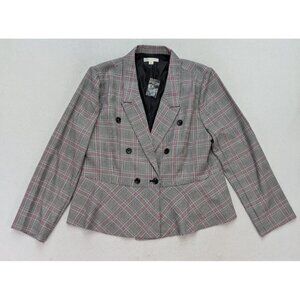 Cato Women's Blazer Jacket Size XL Gray Pink Plaid Business Career